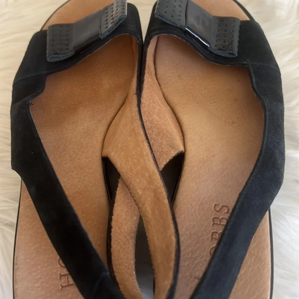Hobbs London Black Suede And Patent Leather Slingback Wedge Sandals Sz-8/38 - Picture 8 of 9